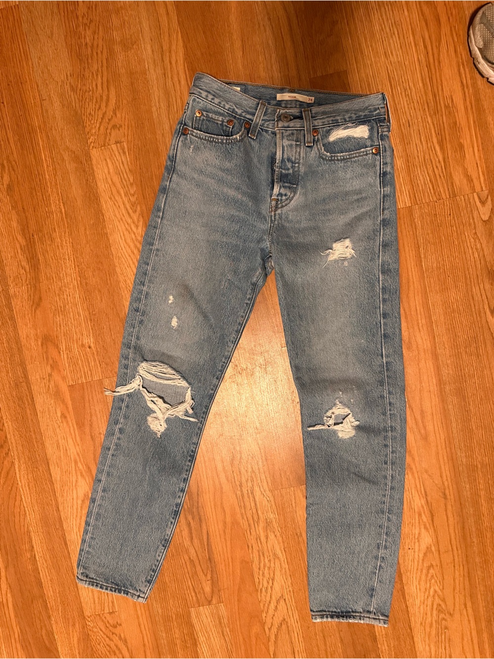 Light Blue Distressed High-Rise Jeans